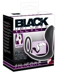 Чёрное эрекционное кольцо с анальной пробкой Black Velvets Ring & Plug