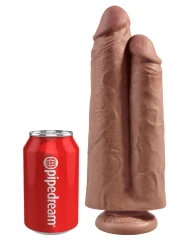 Сдвоенный кофейный фаллоимитатор на присоске 9" Two Cocks One Hole - 25,4 см.