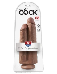 Сдвоенный кофейный фаллоимитатор на присоске 9" Two Cocks One Hole - 25,4 см.