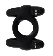 Чёрное эрекционное кольцо с 2 виброэлементами MOJO CATAMARAN